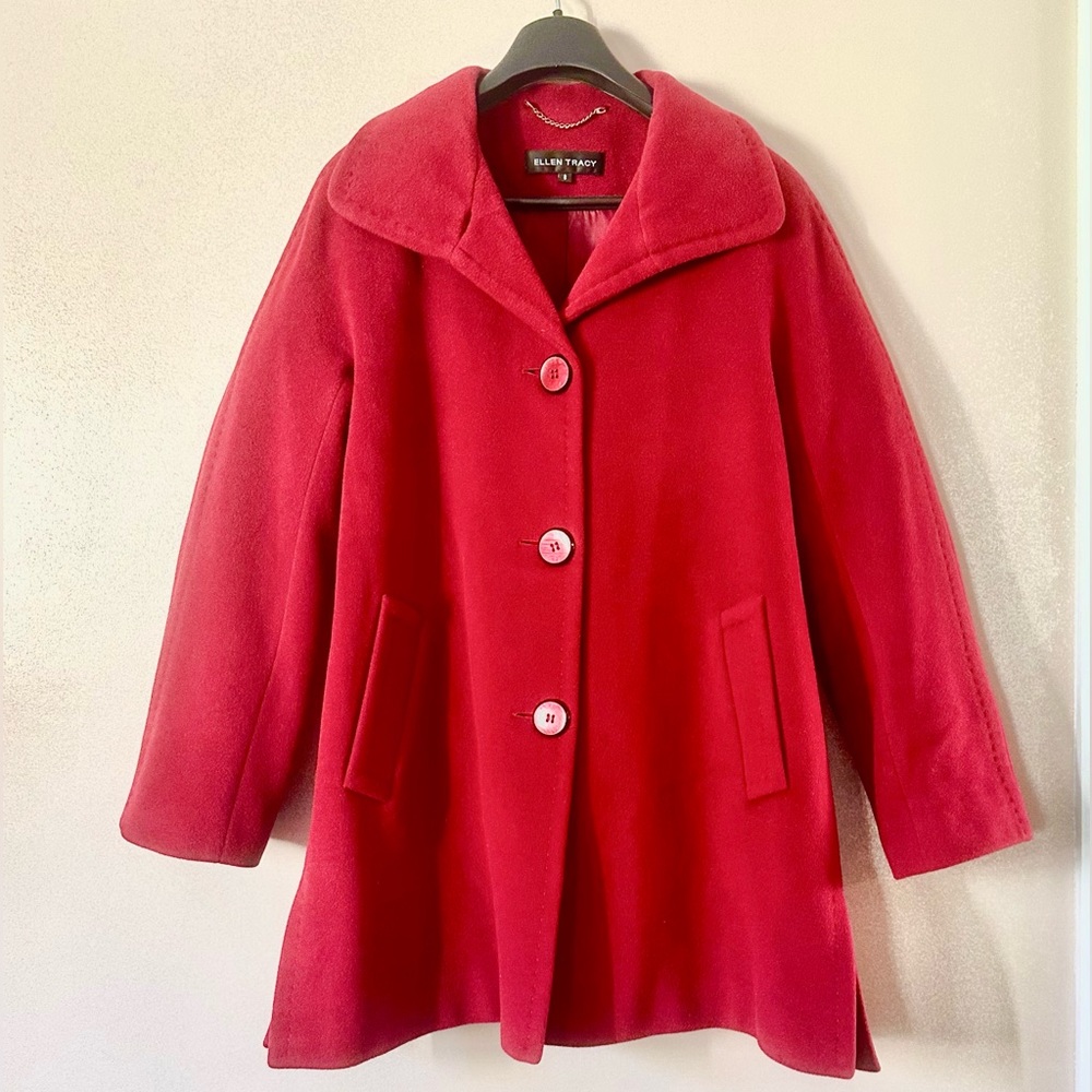 Ellen Tracy Wool Red Coat Size 8